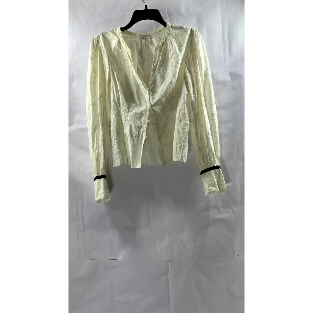 JOIE Women's White Embroidered Floral Faux-Pearl Button-Up Long Sleeve Top SZ S